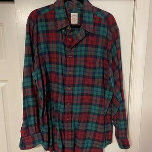 Brooks Brothers Plaid Button-Down Long Sleeve Shirt- Red and Green